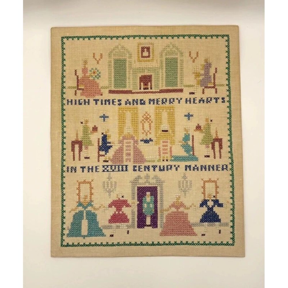 Vintage Hand Stitched Cross Stitch Sampler Peri-Lusta 10x12